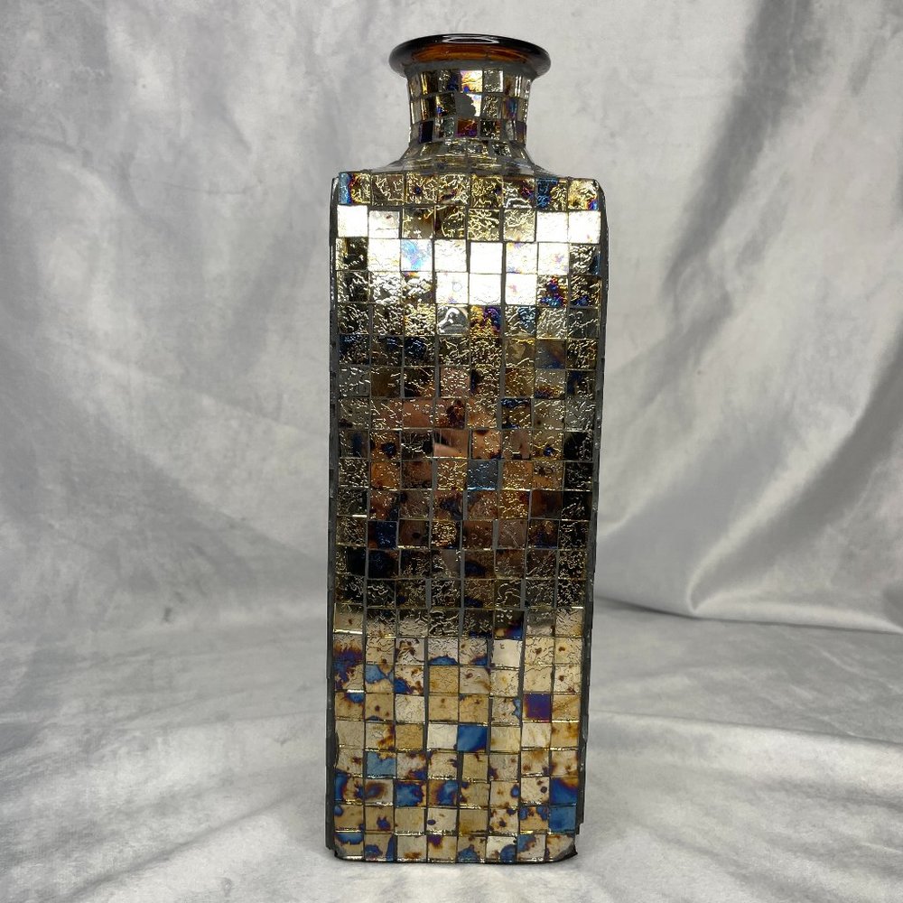 IMAX Moulin Mosaic Gold Bronze Blue Glass Bottle Décor